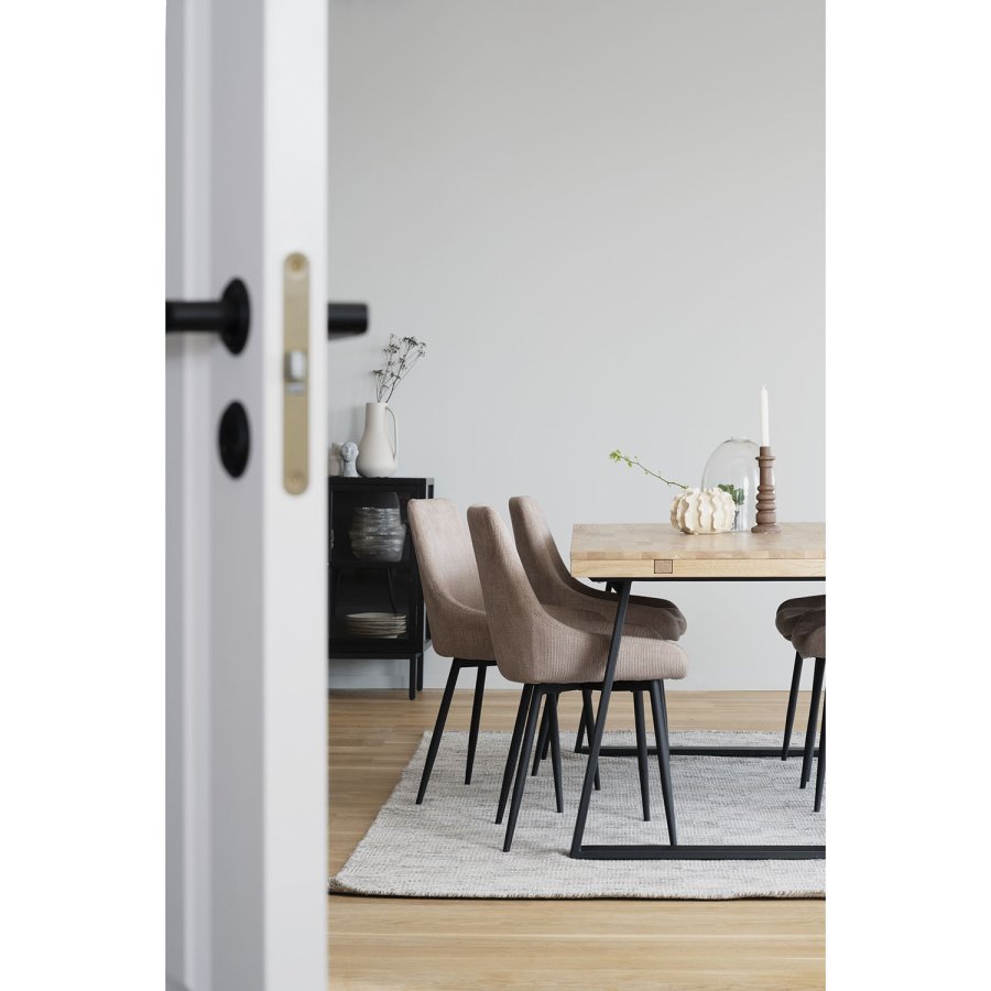 ROWICO Brooklyn rektangulr spisebord, m. udtrk - lakeret egetr m. U-ben i sort metal (220x95)