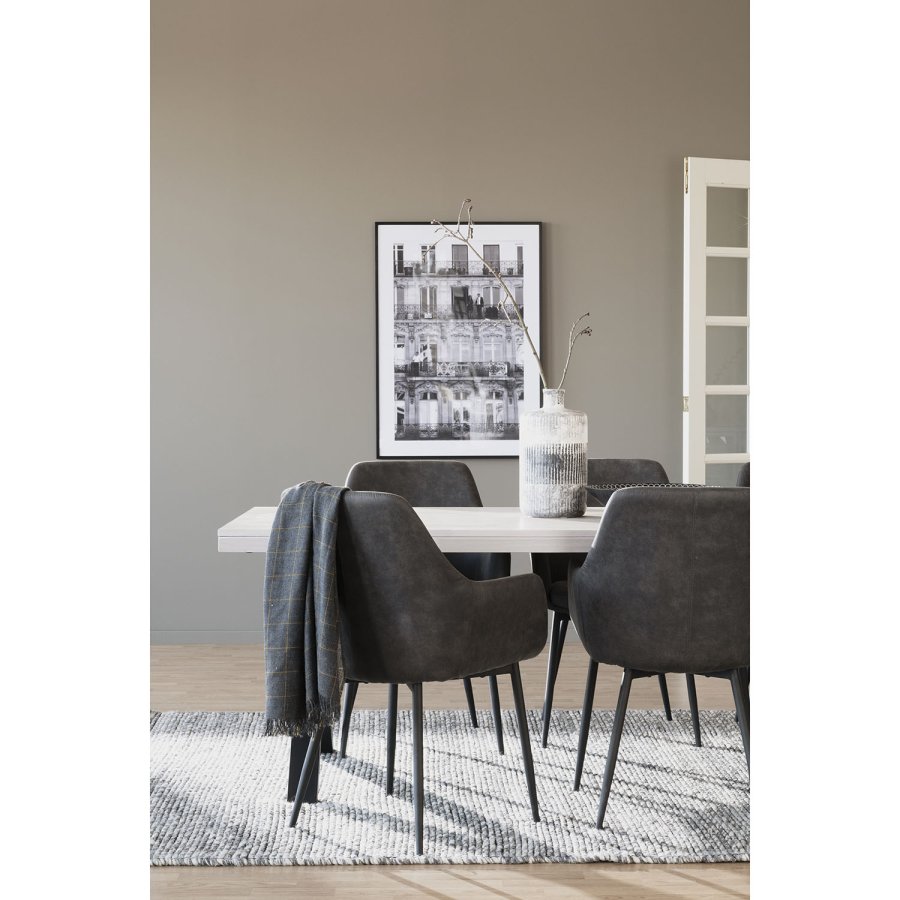 ROWICO Brooklyn rektangulr spisebord, m. udtrk - hvidpigmenteret eg m. X-ben i sort metal (220x95)