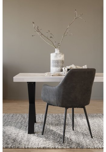 ROWICO Brooklyn rektangulr spisebord, m. udtrk - hvidpigmenteret eg m. X-ben i sort metal (220x95)