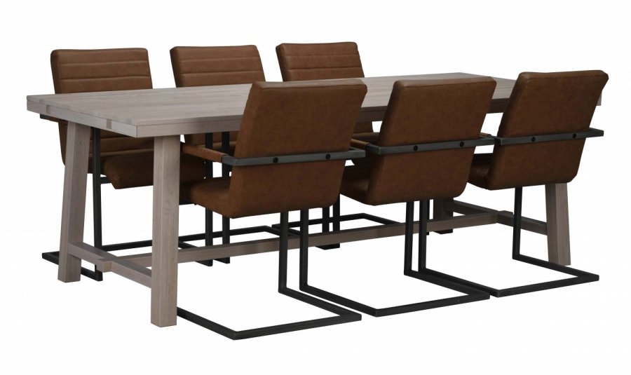 ROWICO Brooklyn spisebord - hvidpigmenteret eg m. udtrk (220x95)