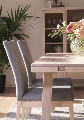 ROWICO Brooklyn spisebord - hvidpigmenteret eg m. udtrk (220x95)