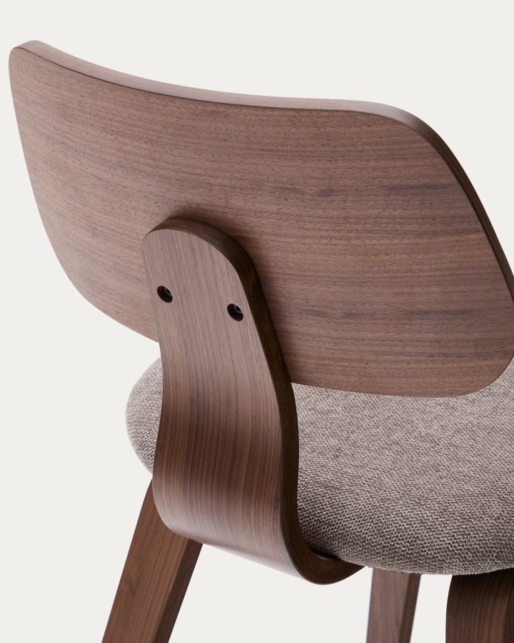 KAVE HOME Gena spisebordsstol - beige chenille stof og brun valnddefinér