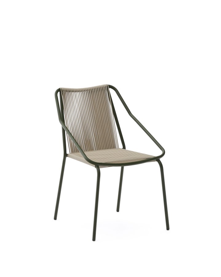 KAVE HOME Zivia udendrsstol i ecru rebsnor og grn galvaniseret stl