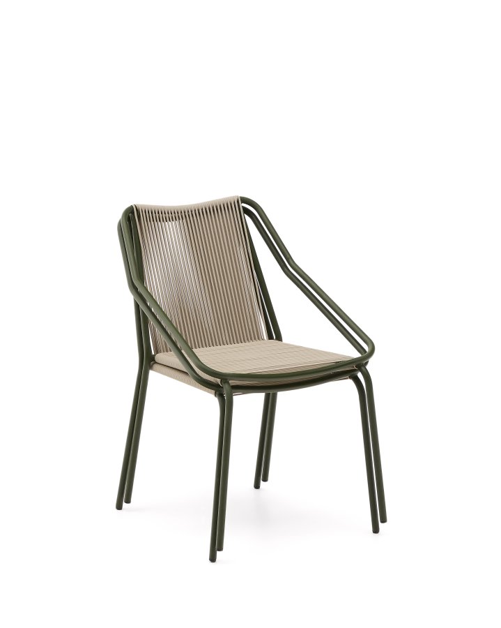 KAVE HOME Zivia udendrsstol i ecru rebsnor og grn galvaniseret stl