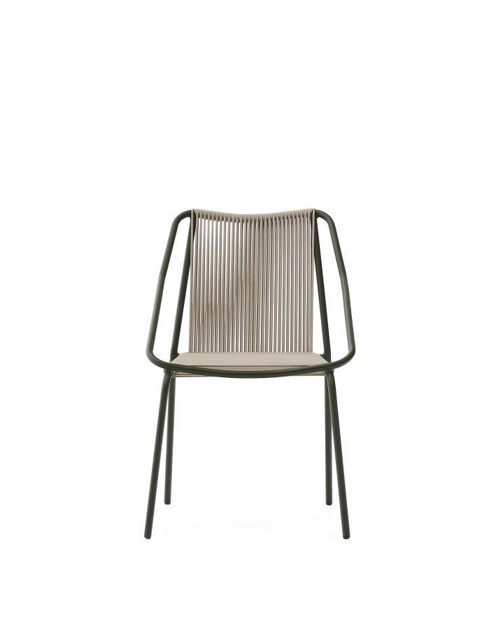 KAVE HOME Zivia udendrsstol i ecru rebsnor og grn galvaniseret stl