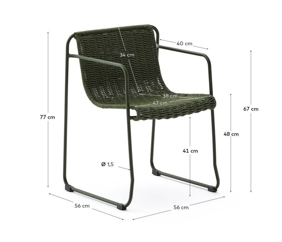 KAVE HOME Maurina stol i grn galvaniseret stl og grn tovsnor