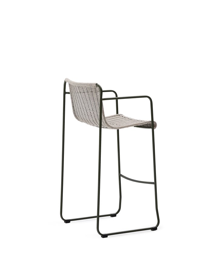 KAVE HOME Maurina skammel i grn galvaniseret stl og ecru og gr tovsnor 74,5cm