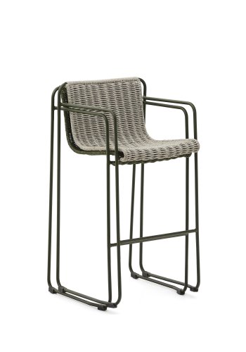 KAVE HOME Maurina skammel i grn galvaniseret stl og ecru og gr tovsnor 74,5cm