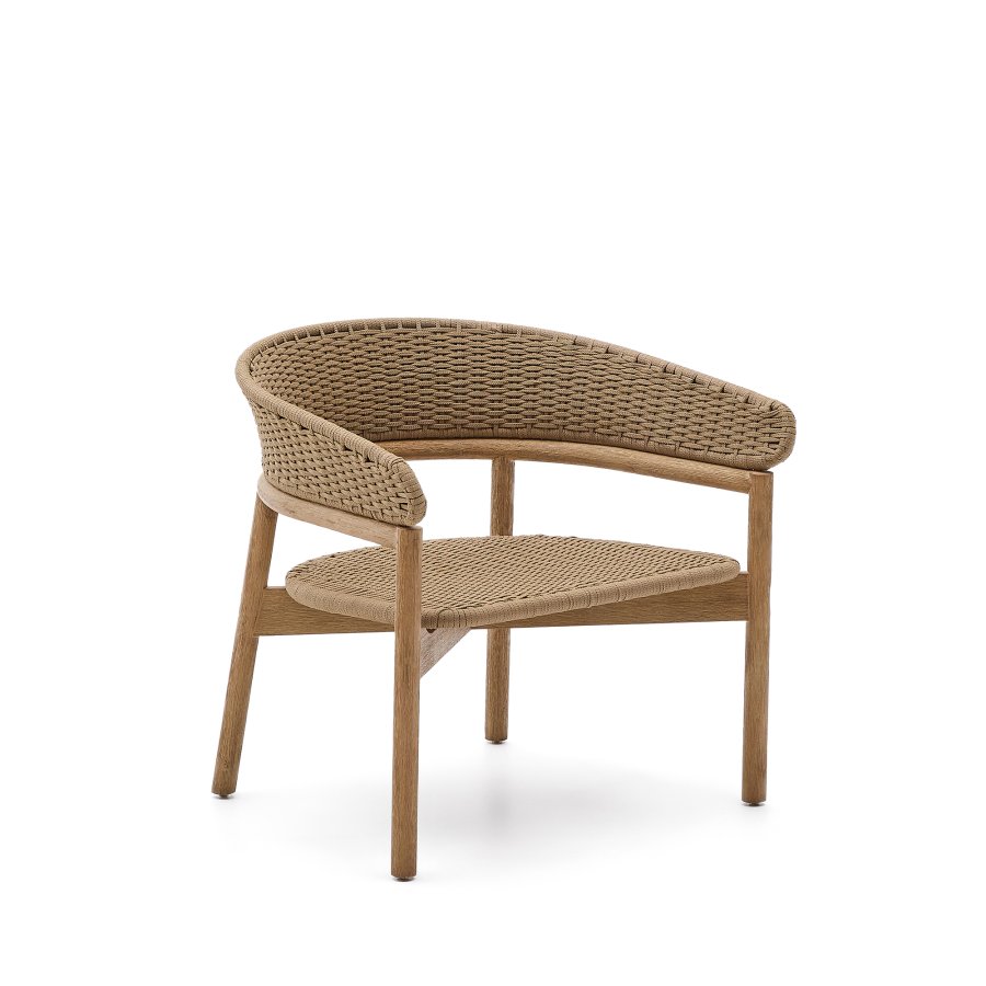 KAVE HOME Arinella udendrs lnestol, m. armln - natur akacietr og beige tovsnor