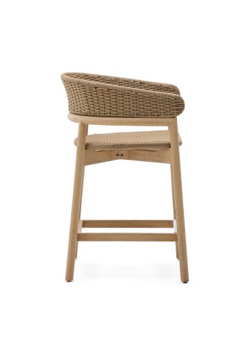 KAVE HOME Arinella udendrs barstol, m. rygln, armln - natur akacietr/beige tovsnor (65cm)