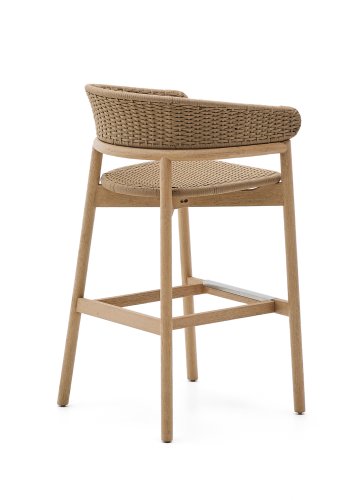 KAVE HOME Arinella udendrs barstol, m. rygln, armln - natur akacietr/beige tovsnor (75cm)