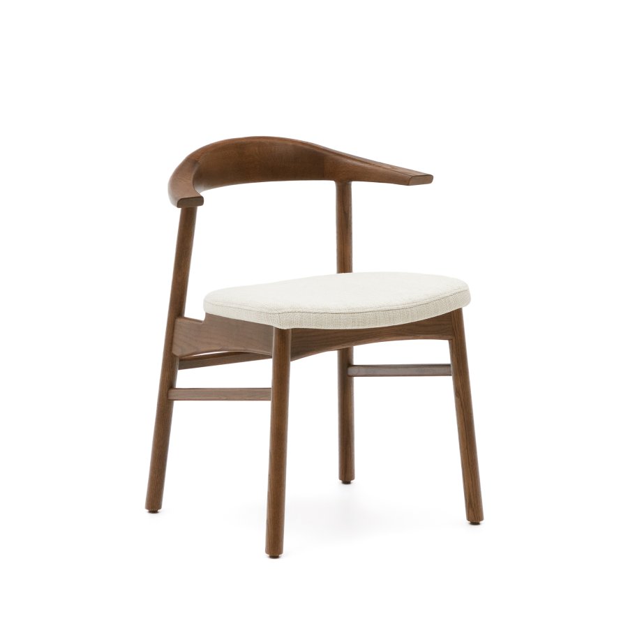 KAVE HOME Timons stol aftageligt betrk i beige chenille massivt egetr valnddefinish FSC Mix Credit