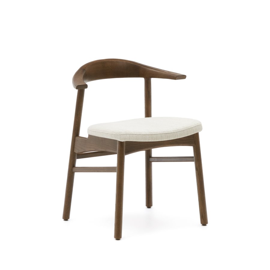 KAVE HOME Timons stol aftageligt betrk i beige chenille massivt egetr valnddefinish FSC Mix Credit