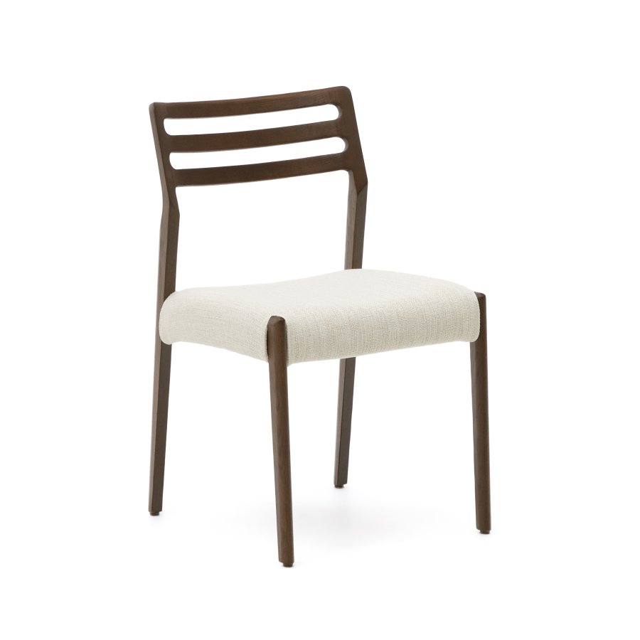KAVE HOME Cudia stol aftageligt betrk i beige chenille massivt egetr, valnd finish FSC Mix Credit