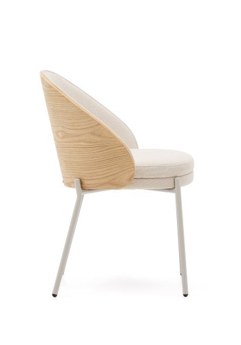 KAVE HOME Eamy stol i beige chenille, i naturlig finish askefiner og beige metal