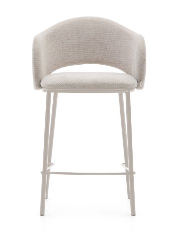 KAVE HOME Maina skammel i beige chenille og stlben i beige finish, FSC Mix Credit, 65 cm