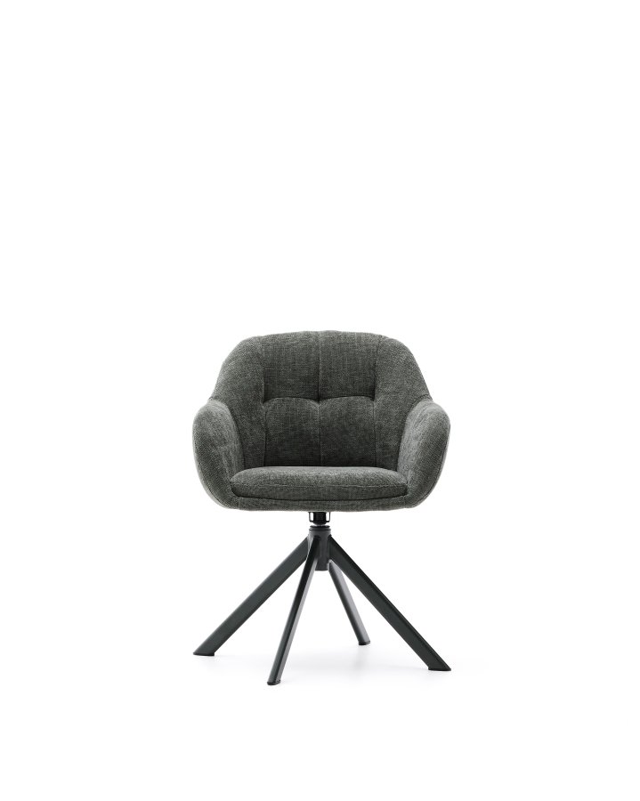 KAVE HOME Dorina drejestol i grn chenille og stlben i grn finish