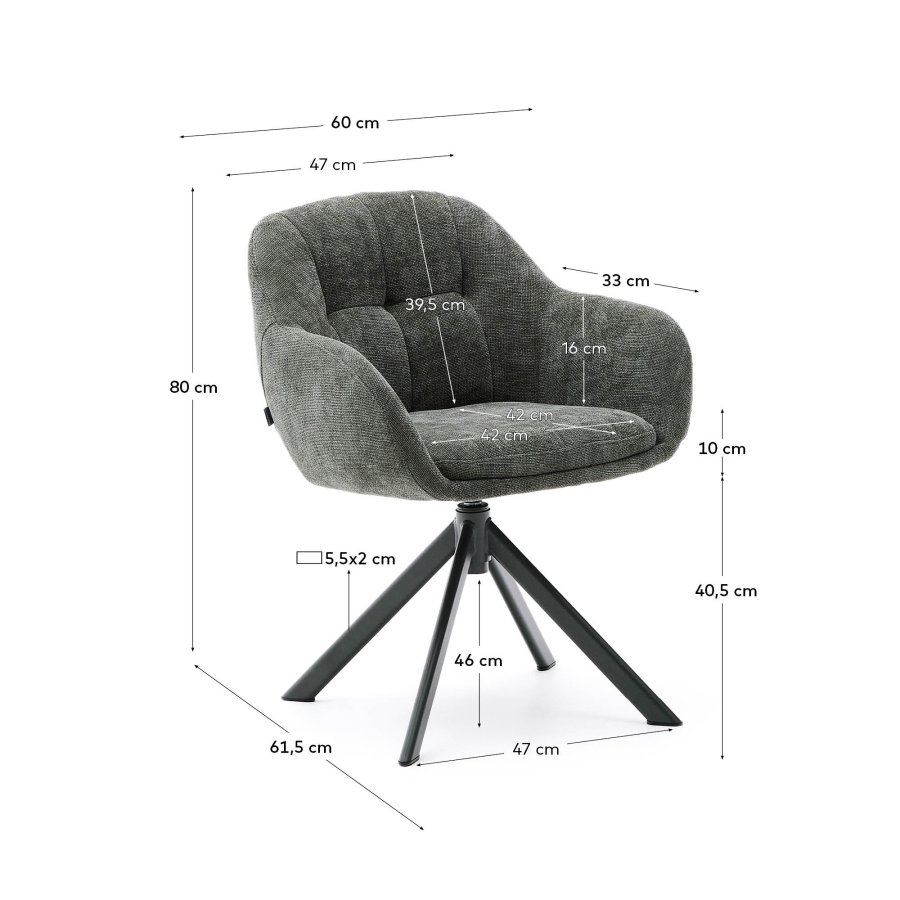 KAVE HOME Dorina drejestol i grn chenille og stlben i grn finish