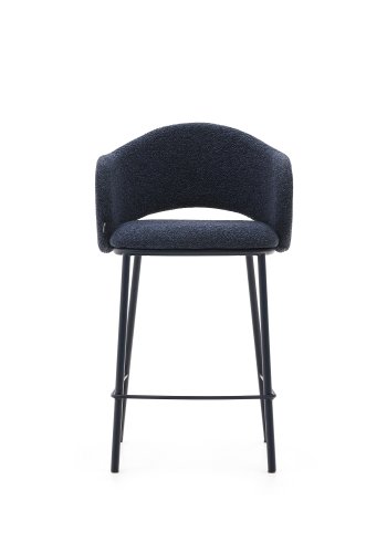 KAVE HOME Maina skammel i bl chenille og stlben med bl finish FSC Mix Credit 65 cm