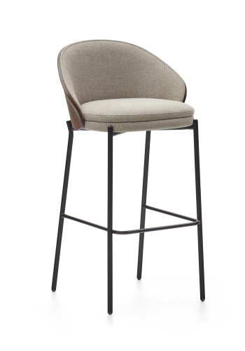 KAVE HOME Eamy barstol, m. rygln og fodsttte - lysebrun stof, brun askefinér og sort stl