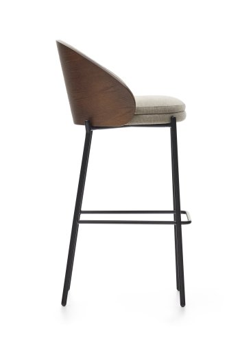 KAVE HOME Eamy barstol, m. rygln og fodsttte - lysebrun stof, brun askefinér og sort stl