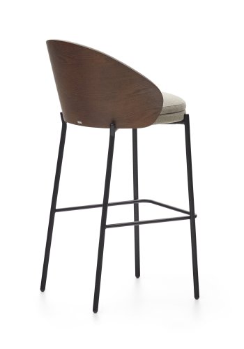 KAVE HOME Eamy barstol, m. rygln og fodsttte - lysebrun stof, brun askefinér og sort stl