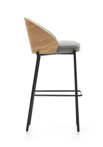 KAVE HOME Eamy barstol, m. rygln og fodsttte - lysegr stof, natur askefinér og sort stl