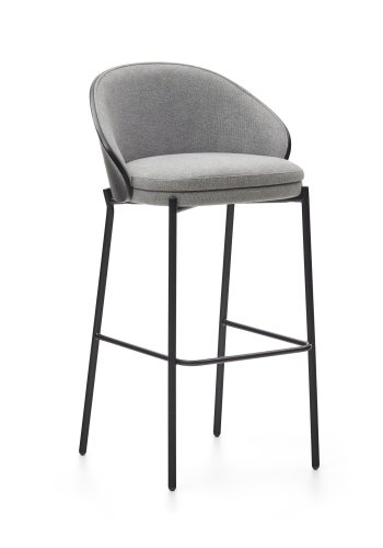 KAVE HOME Eamy barstol, m. rygln og fodsttte - lysegr stof, sort askefinér og sort stl