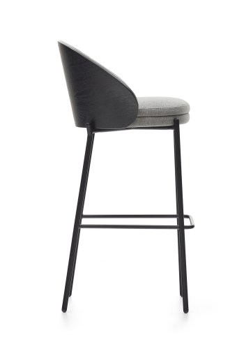KAVE HOME Eamy barstol, m. rygln og fodsttte - lysegr stof, sort askefinér og sort stl