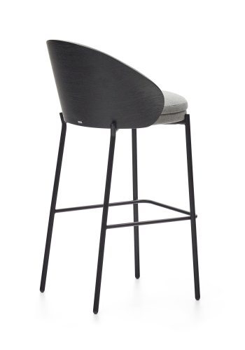 KAVE HOME Eamy barstol, m. rygln og fodsttte - lysegr stof, sort askefinér og sort stl