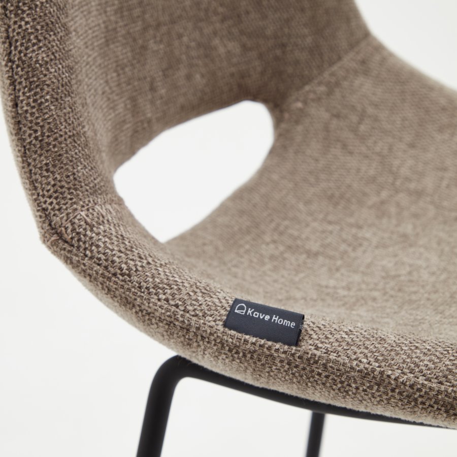 KAVE HOME Zahara barstol, m. rygln og fodsttte - brun stof og sort stl