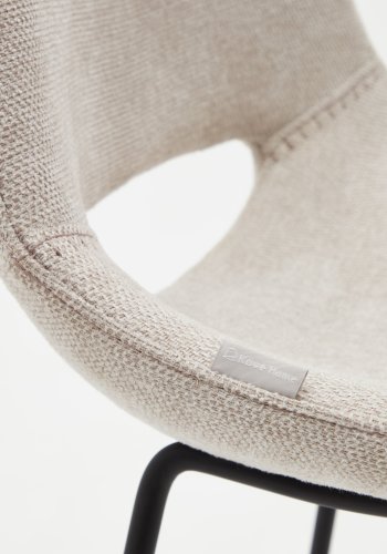 KAVE HOME Zahara barstol, m. rygln og fodsttte - beige stof og sort stl
