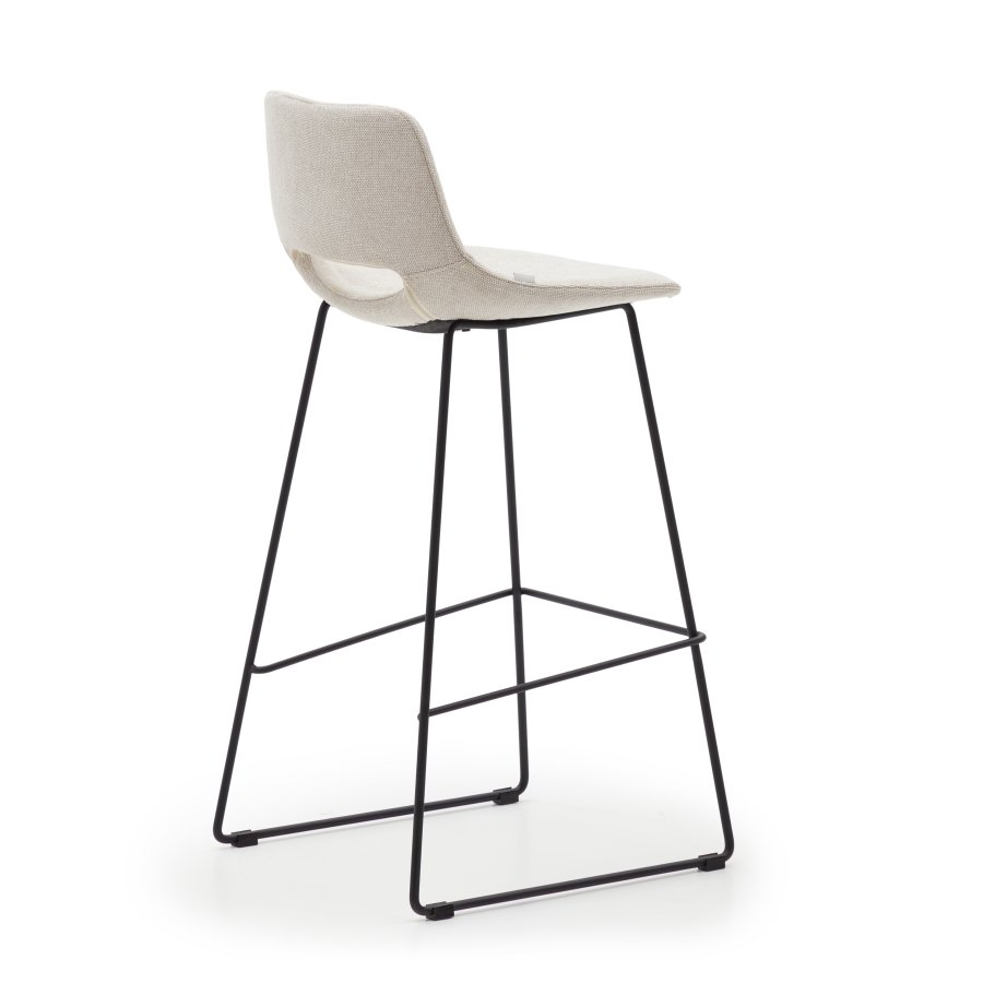 KAVE HOME Zahara barstol, m. rygln og fodsttte - beige stof og sort stl