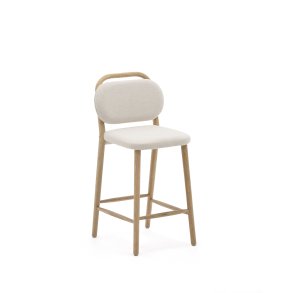 KAVE HOME Helda skammel i beige chenille og massivt egetr FSC Mix Credit 65 cm