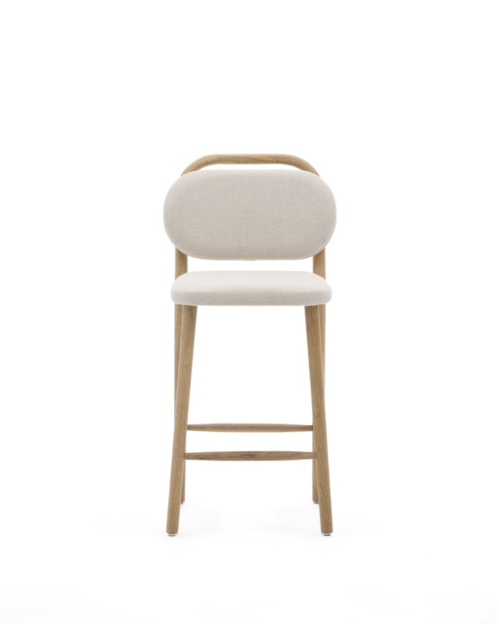 KAVE HOME Helda skammel i beige chenille og massivt egetr FSC Mix Credit 65 cm