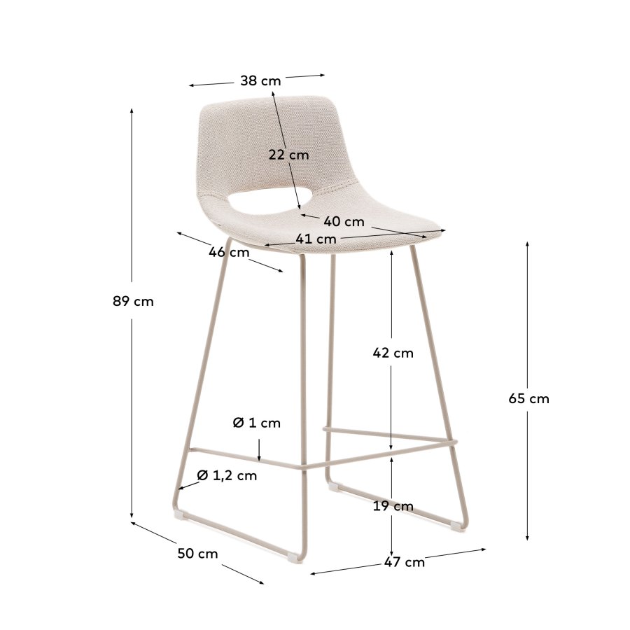 KAVE HOME Zahara beige skammel med stl i beige finish, hjde 65 cm
