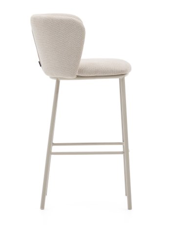 KAVE HOME Ciselia barstol, m. rygln og fodsttte - beige chenille og beige stl (H:75cm)
