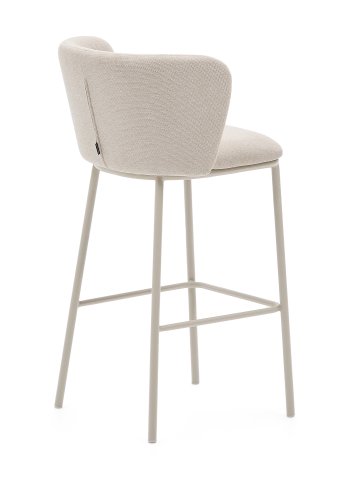 KAVE HOME Ciselia barstol, m. rygln og fodsttte - beige chenille og beige stl (H:75cm)
