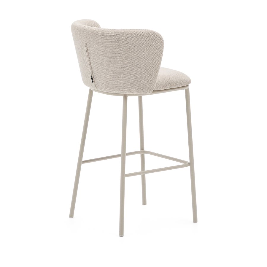 KAVE HOME Ciselia barstol, m. rygln og fodsttte - beige chenille og beige stl (H:75cm)