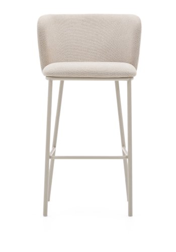 KAVE HOME Ciselia barstol, m. rygln og fodsttte - beige chenille og beige stl (H:75cm)