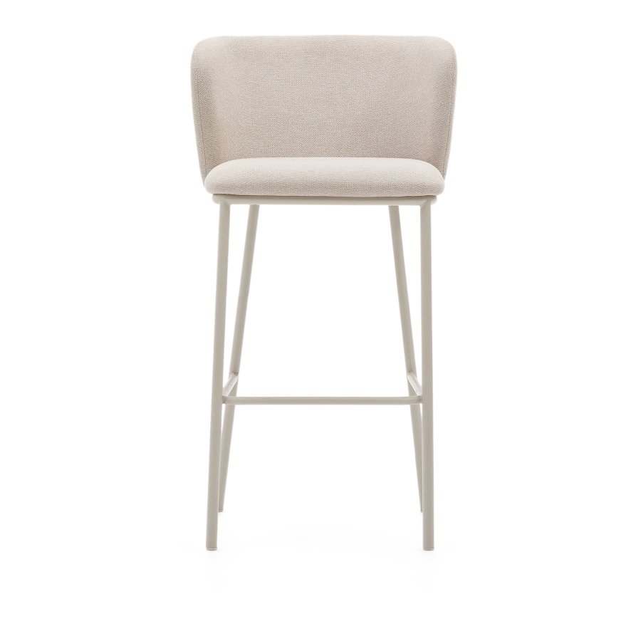 KAVE HOME Ciselia barstol, m. rygln og fodsttte - beige chenille og beige stl (H:75cm)