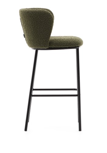 KAVE HOME Ciselia barstol, m. rygln og fodsttte - grn bouclé og sort stl (H:75cm)