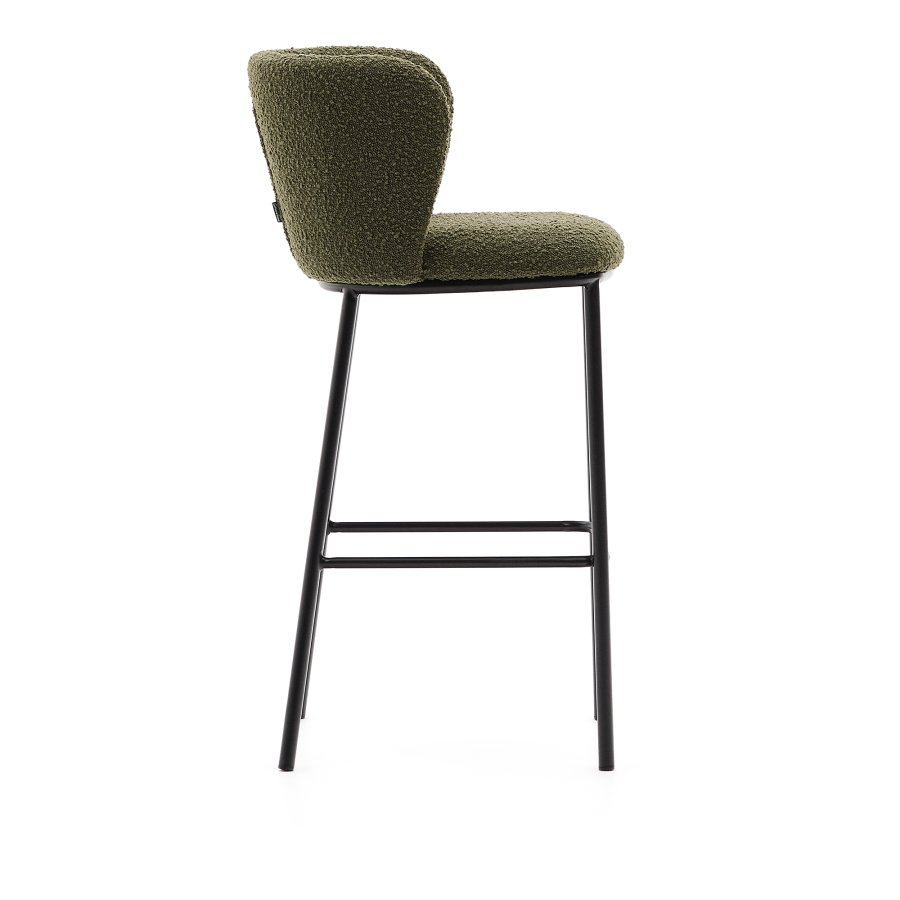 KAVE HOME Ciselia barstol, m. rygln og fodsttte - grn bouclé og sort stl (H:75cm)
