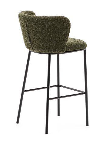 KAVE HOME Ciselia barstol, m. rygln og fodsttte - grn bouclé og sort stl (H:75cm)