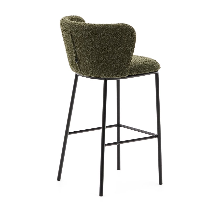 KAVE HOME Ciselia barstol, m. rygln og fodsttte - grn bouclé og sort stl (H:75cm)