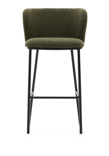 KAVE HOME Ciselia barstol, m. rygln og fodsttte - grn bouclé og sort stl (H:75cm)