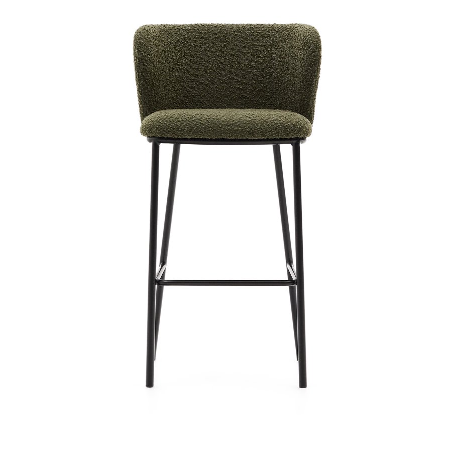 KAVE HOME Ciselia barstol, m. rygln og fodsttte - grn bouclé og sort stl (H:75cm)