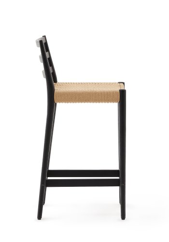 KAVE HOME Analy barstol, m. rygln og fodsttte - natur papirsnor og sort egetr (70cm)
