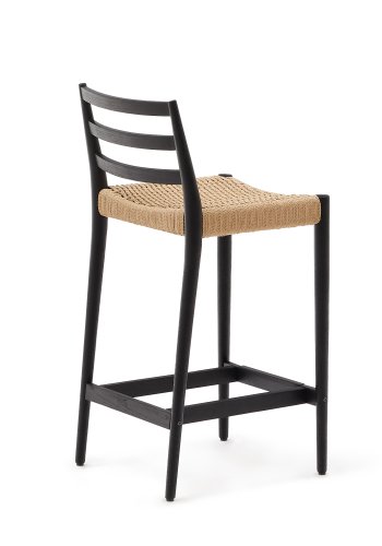 KAVE HOME Analy barstol, m. rygln og fodsttte - natur papirsnor og sort egetr (70cm)