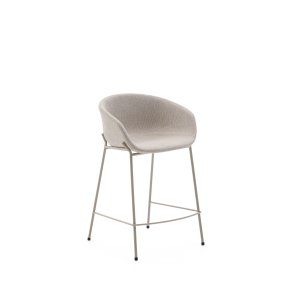 KAVE HOME Yvette skammel i beige chenille og stlben i beige finish, 65 cm hj